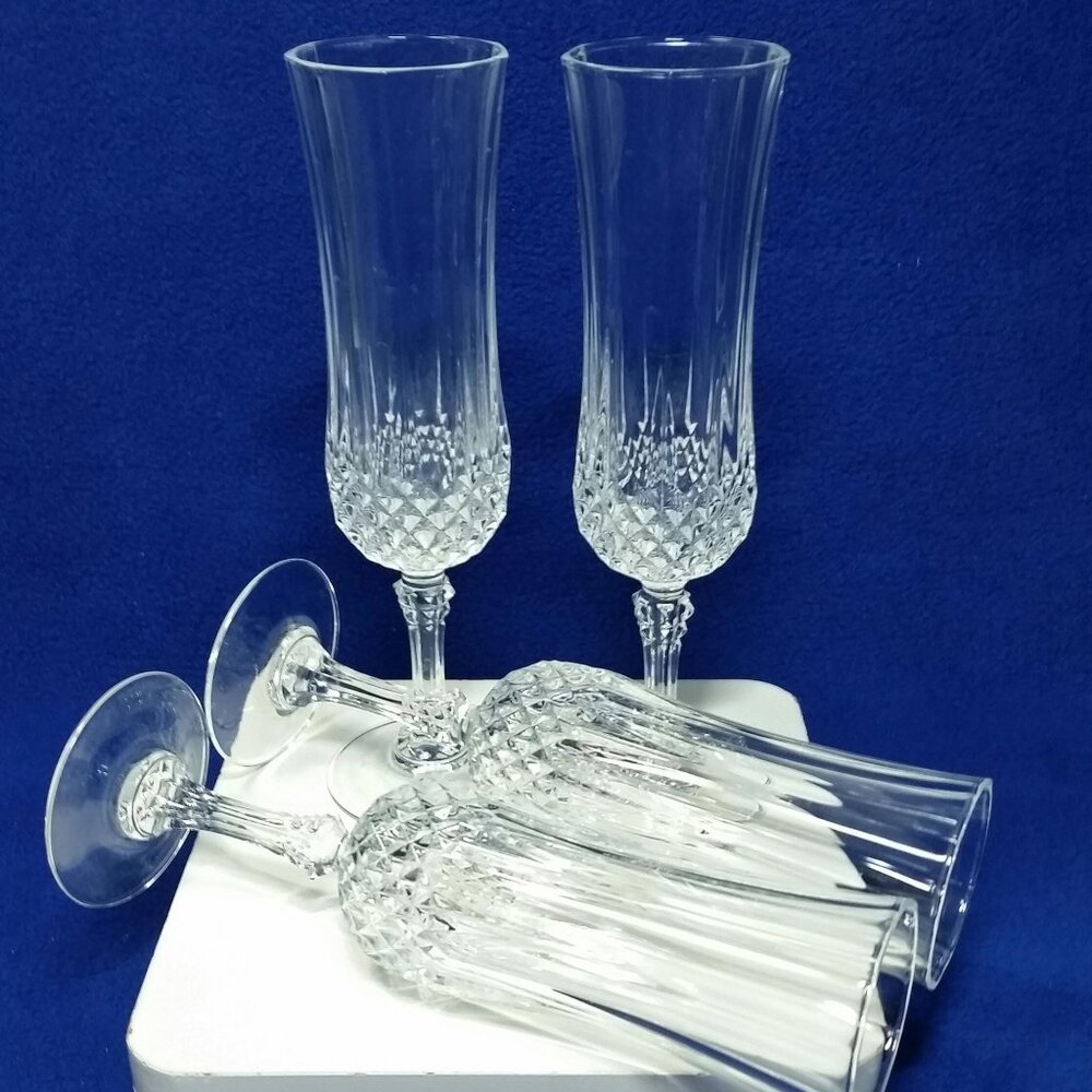 Cristal d' Arques LongChamp Champagne Toasting Flutes Wedding Barware Set of 4